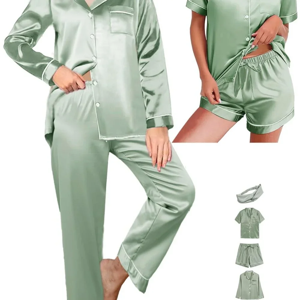Satin Pajama Set 5-Piece Silky Sleepwear Loungewear Elegant Chic Comfort